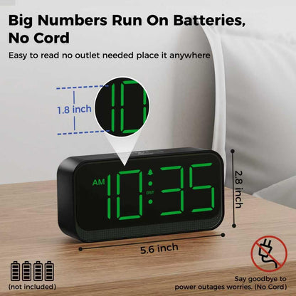 Battery Operated Alarm Clock for Bedroom Travel with Large Numbers