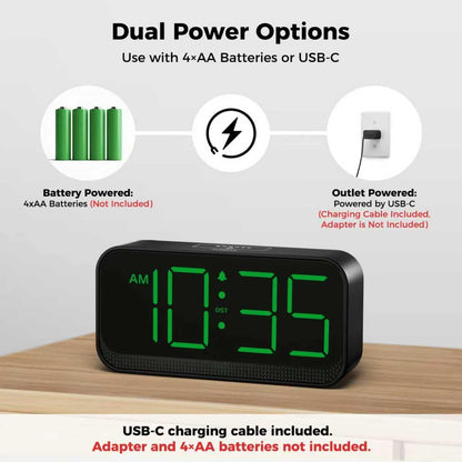 Battery Operated Alarm Clock for Bedroom Travel with Large Numbers