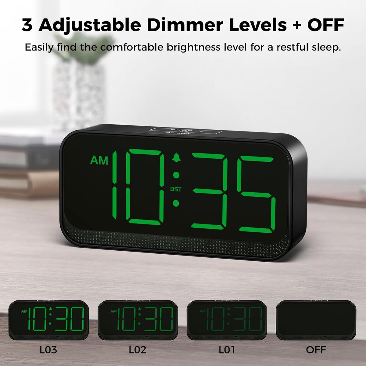 Battery Operated Alarm Clock for Bedroom Travel with Large Numbers