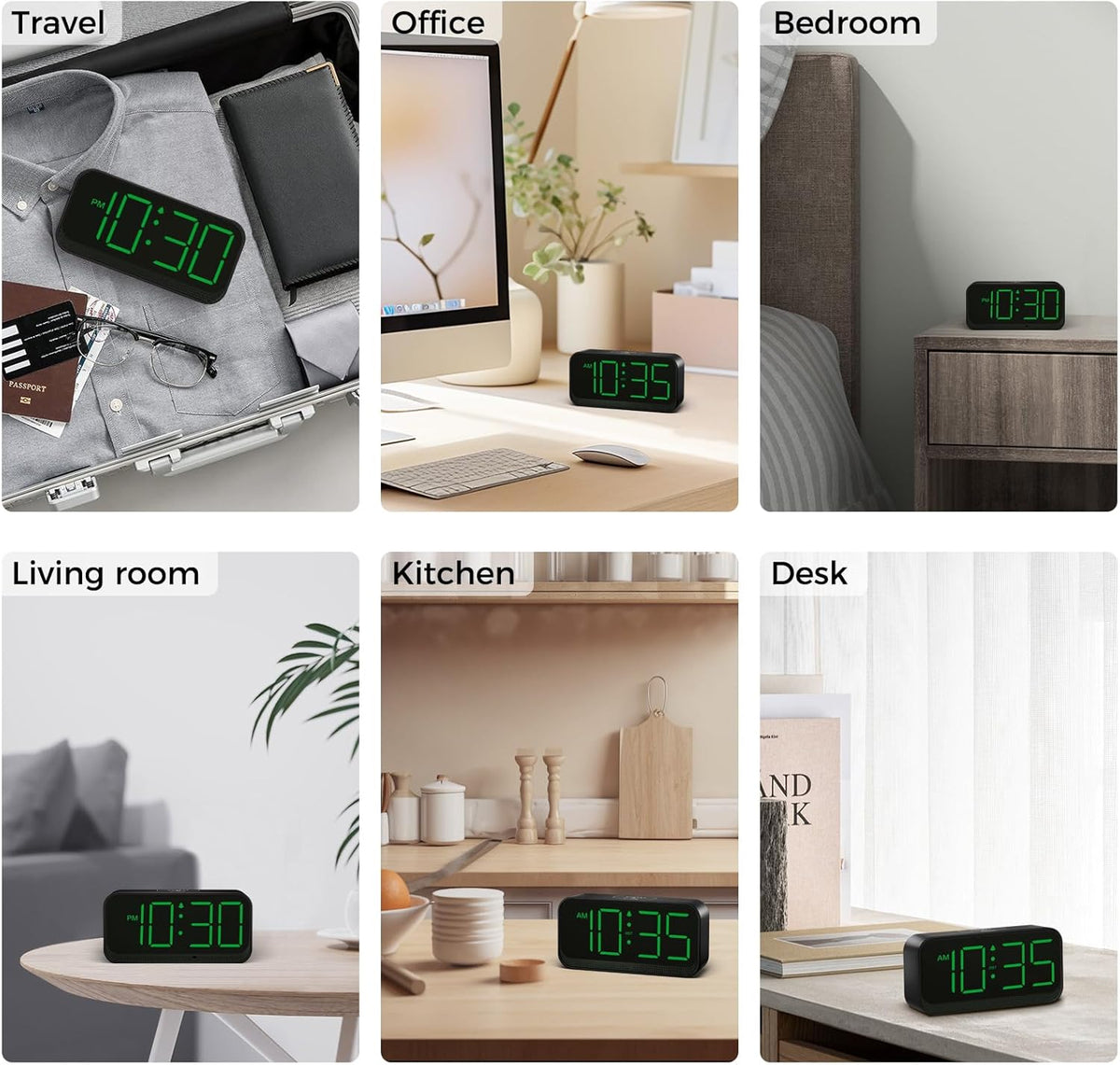 Battery Operated Alarm Clock for Bedroom Travel with Large Numbers