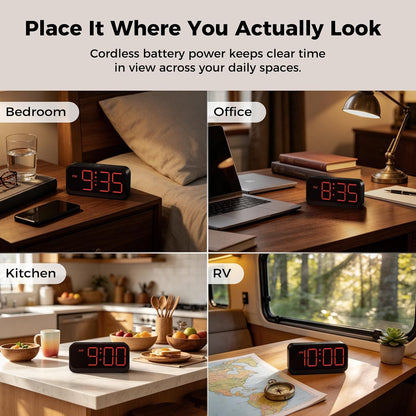 Battery Operated Alarm Clock for Bedroom Travel with Large Numbers
