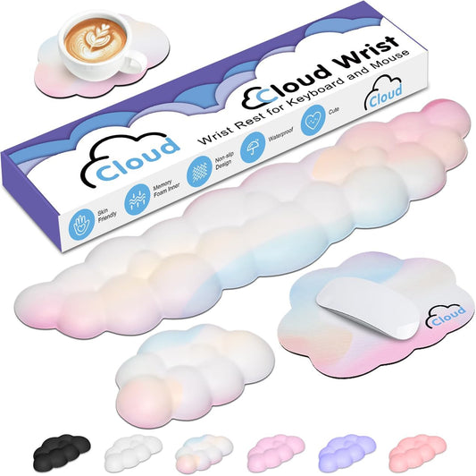 4 in 1 Ergonomic Leather Cloud Wrist Rest Keyboard and Mouse Pad & Coaster