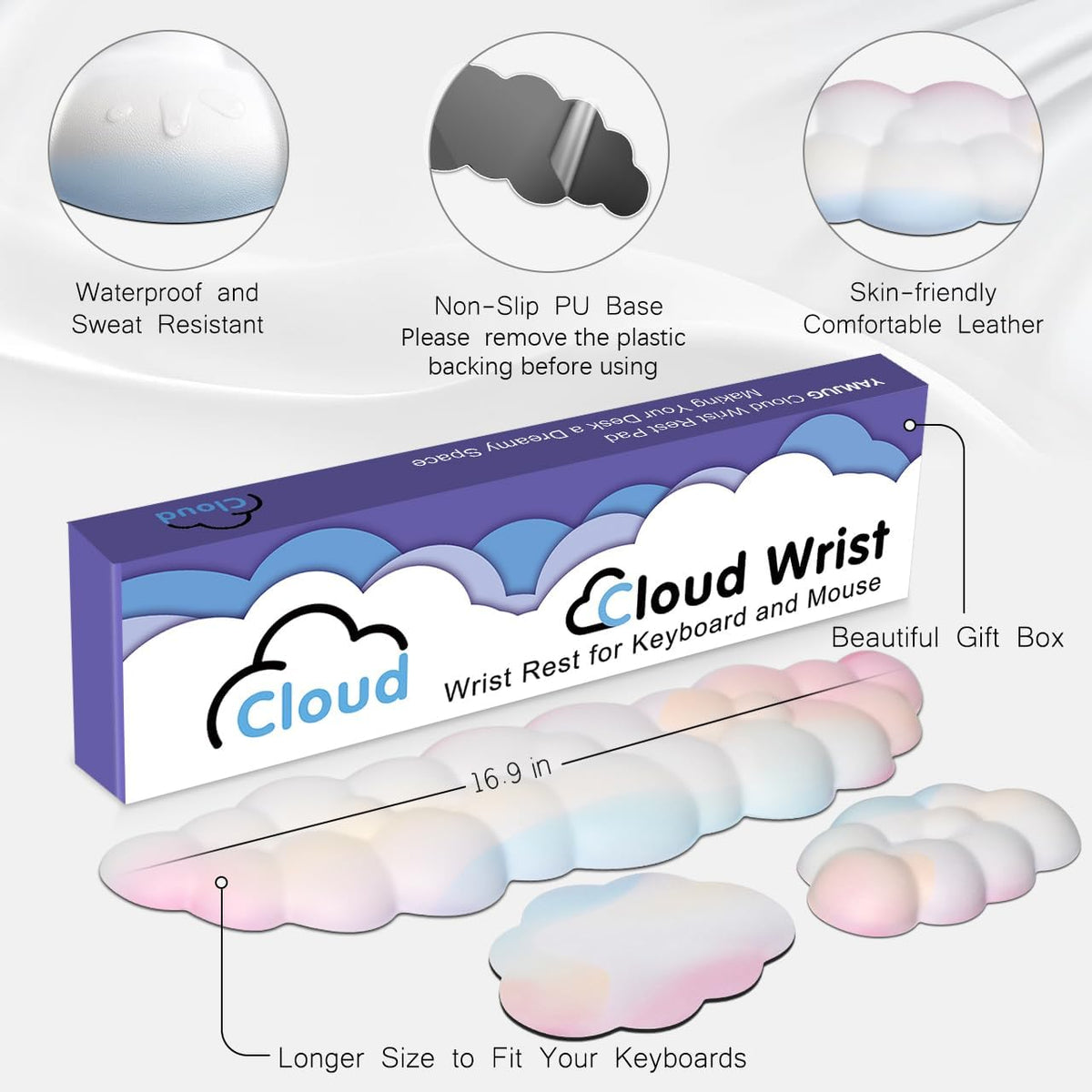4 in 1 Ergonomic Leather Cloud Wrist Rest Keyboard and Mouse Pad & Coaster