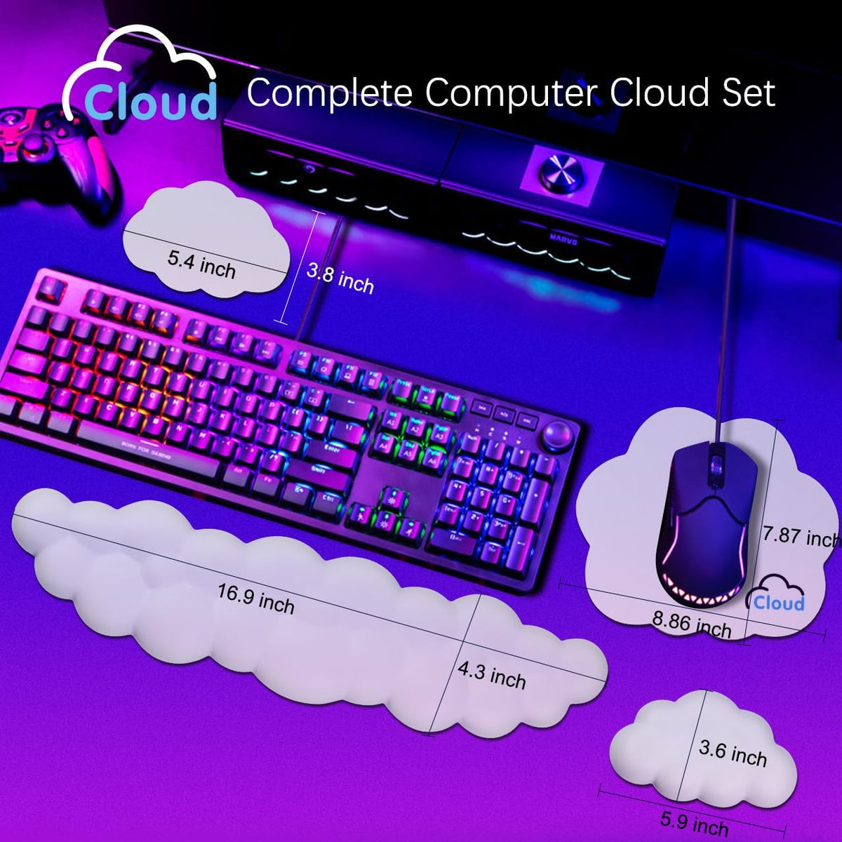 4 in 1 Ergonomic Leather Cloud Wrist Rest Keyboard and Mouse Pad & Coaster