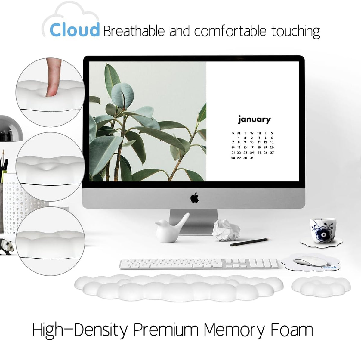 4 in 1 Ergonomic Leather Cloud Wrist Rest Keyboard and Mouse Pad & Coaster
