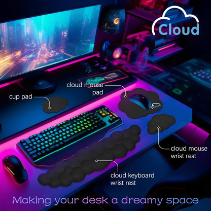 4 in 1 Ergonomic Leather Cloud Wrist Rest Keyboard and Mouse Pad & Coaster