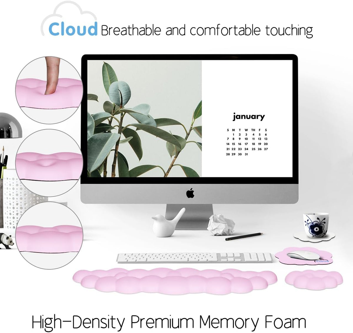4 in 1 Ergonomic Leather Cloud Wrist Rest Keyboard and Mouse Pad & Coaster