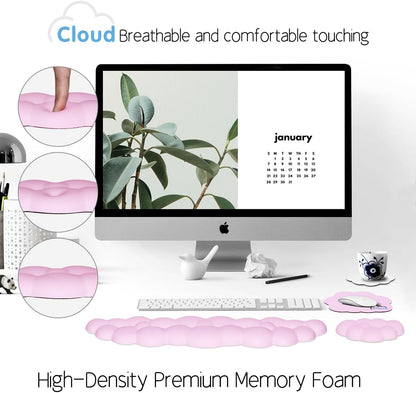 4 in 1 Ergonomic Leather Cloud Wrist Rest Keyboard and Mouse Pad & Coaster