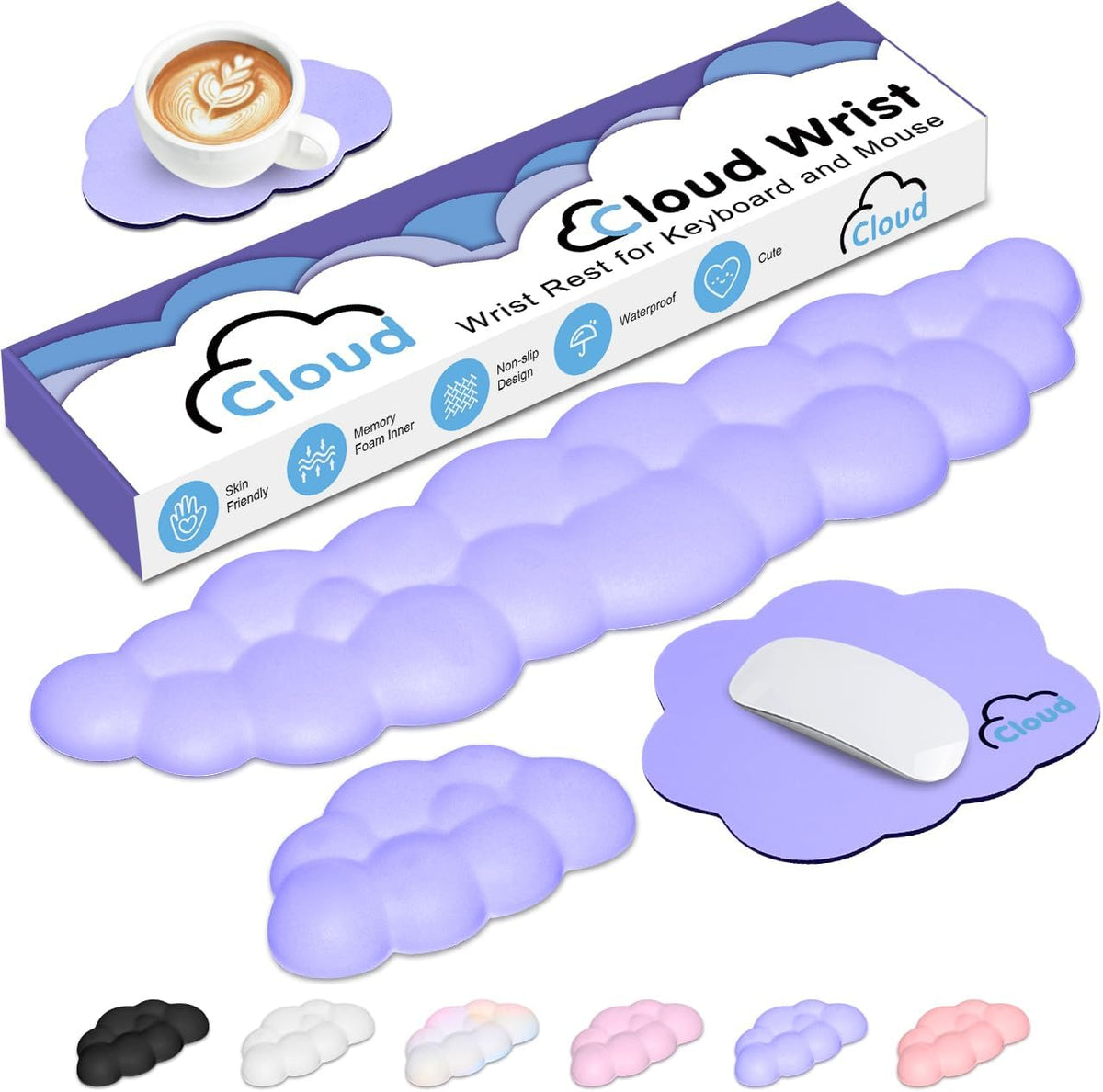 4 in 1 Ergonomic Leather Cloud Wrist Rest Keyboard and Mouse Pad & Coaster
