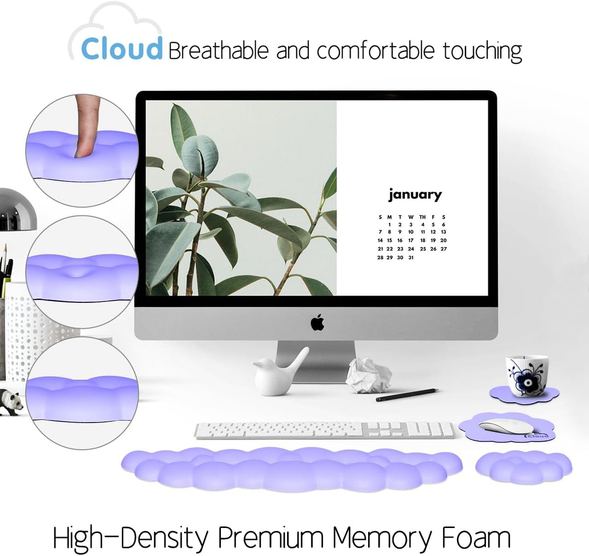 4 in 1 Ergonomic Leather Cloud Wrist Rest Keyboard and Mouse Pad & Coaster