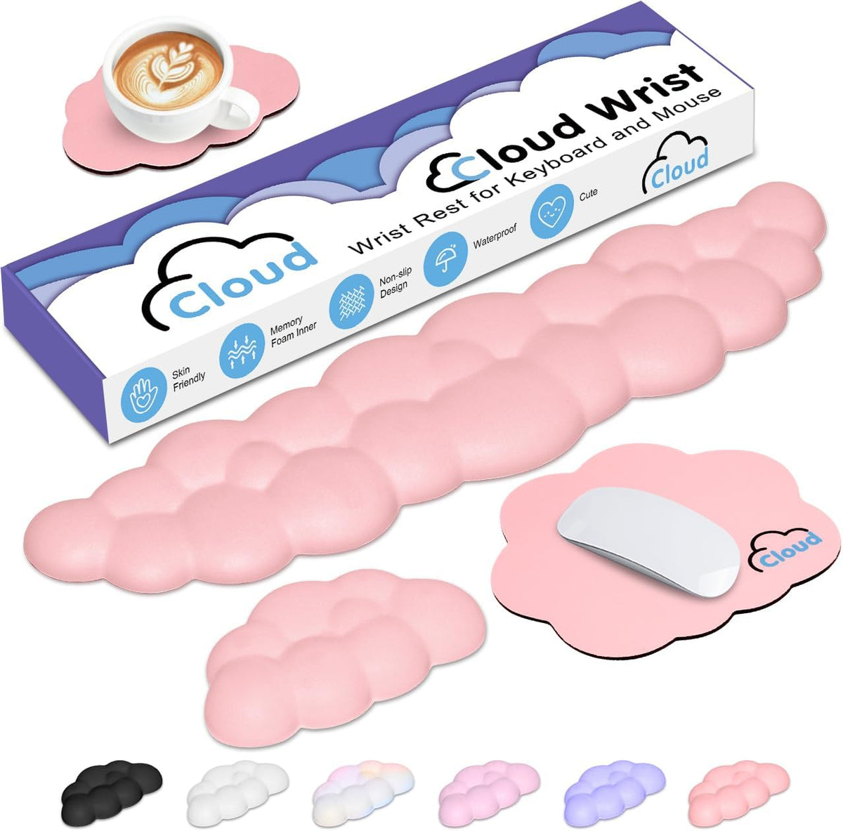 4 in 1 Ergonomic Leather Cloud Wrist Rest Keyboard and Mouse Pad & Coaster
