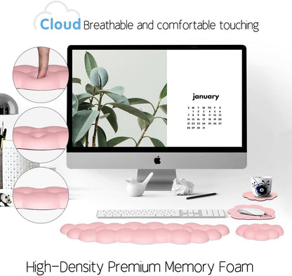 4 in 1 Ergonomic Leather Cloud Wrist Rest Keyboard and Mouse Pad & Coaster