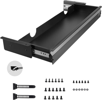 Under Desk Drawer Slide Out, 33inch Under Desk Mounted Pull-out Drawer Attachment, Hidden Under Counter Drawers for office Home Sit Stand Workstation, Black