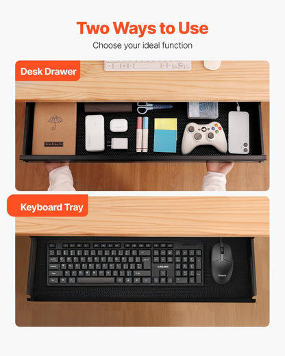 Under Desk Drawer Slide Out, 33inch Under Desk Mounted Pull-out Drawer Attachment, Hidden Under Counter Drawers for office Home Sit Stand Workstation, Black
