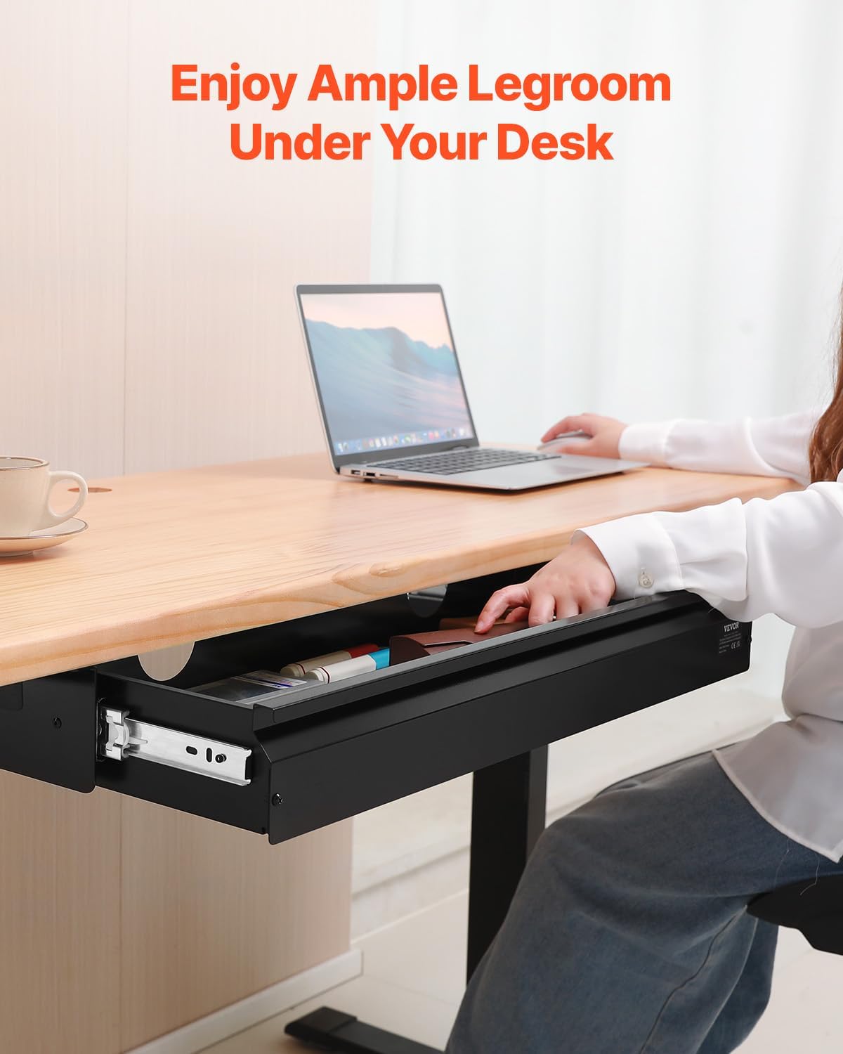 Under Desk Drawer Slide Out, 33inch Under Desk Mounted Pull-out Drawer Attachment, Hidden Under Counter Drawers for office Home Sit Stand Workstation, Black