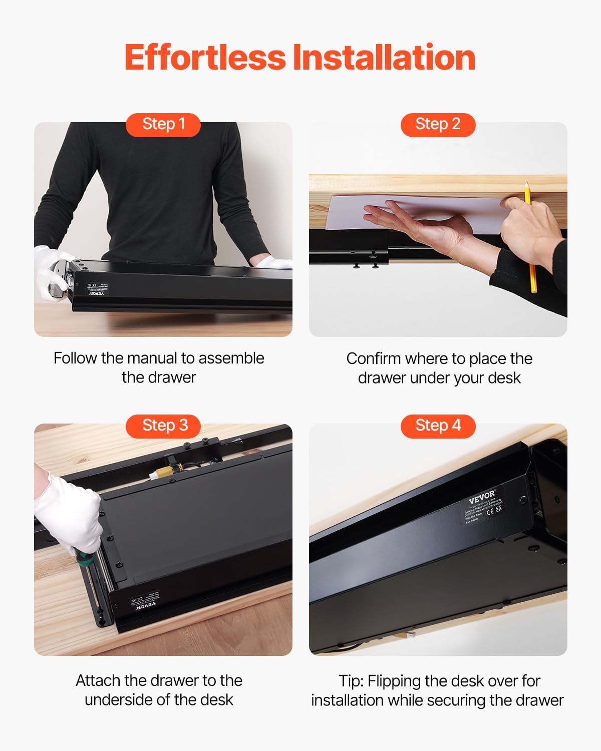 Under Desk Drawer Slide Out, 33inch Under Desk Mounted Pull-out Drawer Attachment, Hidden Under Counter Drawers for office Home Sit Stand Workstation, Black