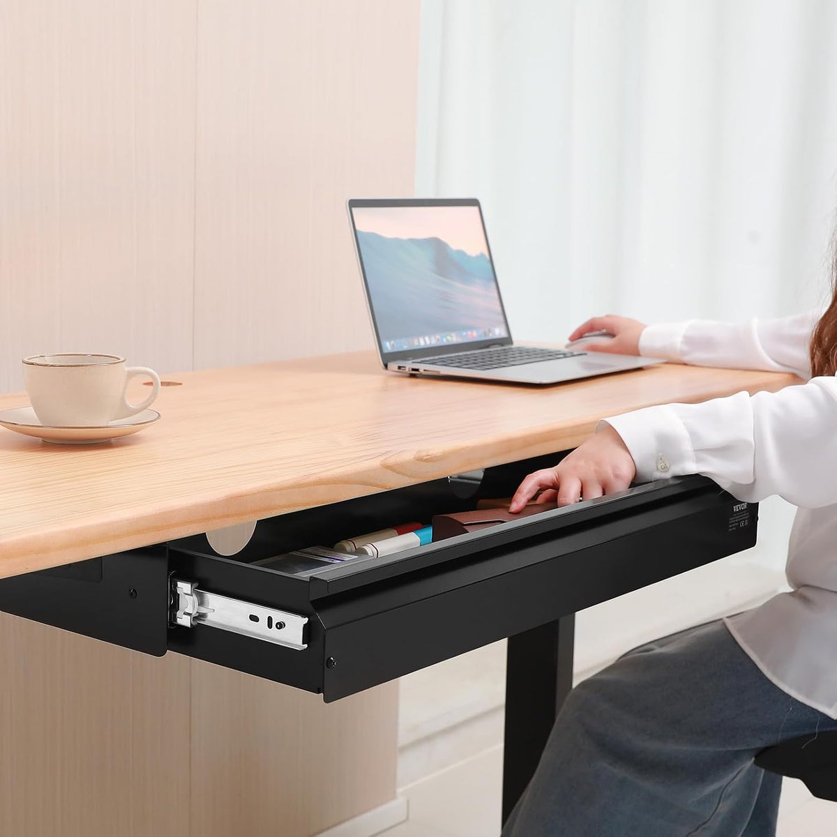 Under Desk Drawer Slide Out, 33inch Under Desk Mounted Pull-out Drawer Attachment, Hidden Under Counter Drawers for office Home Sit Stand Workstation, Black