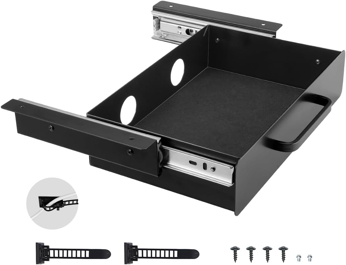 Under Desk Drawer Slide Out, 33inch Under Desk Mounted Pull-out Drawer Attachment, Hidden Under Counter Drawers for office Home Sit Stand Workstation, Black