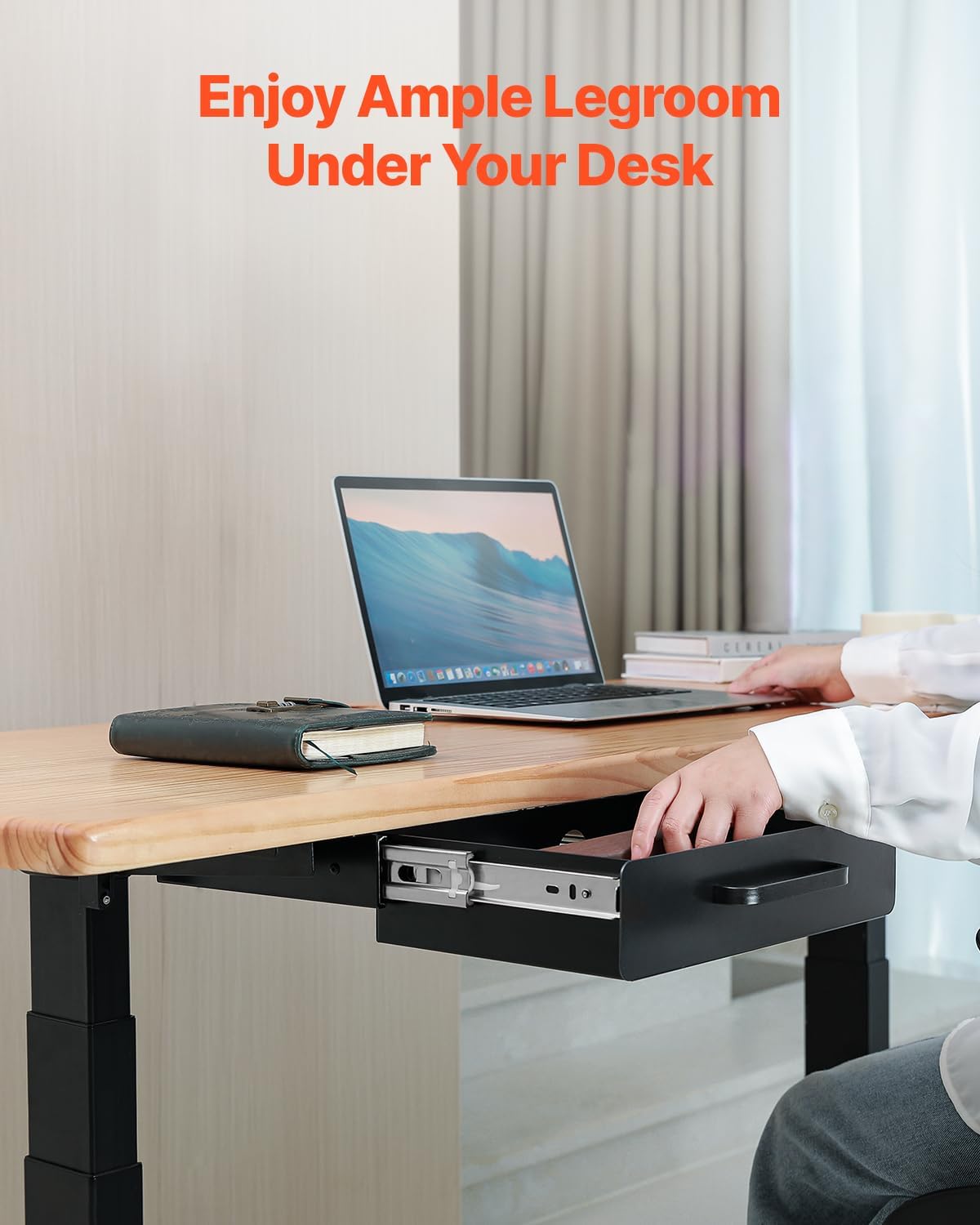 Under Desk Drawer Slide Out, 33inch Under Desk Mounted Pull-out Drawer Attachment, Hidden Under Counter Drawers for office Home Sit Stand Workstation, Black