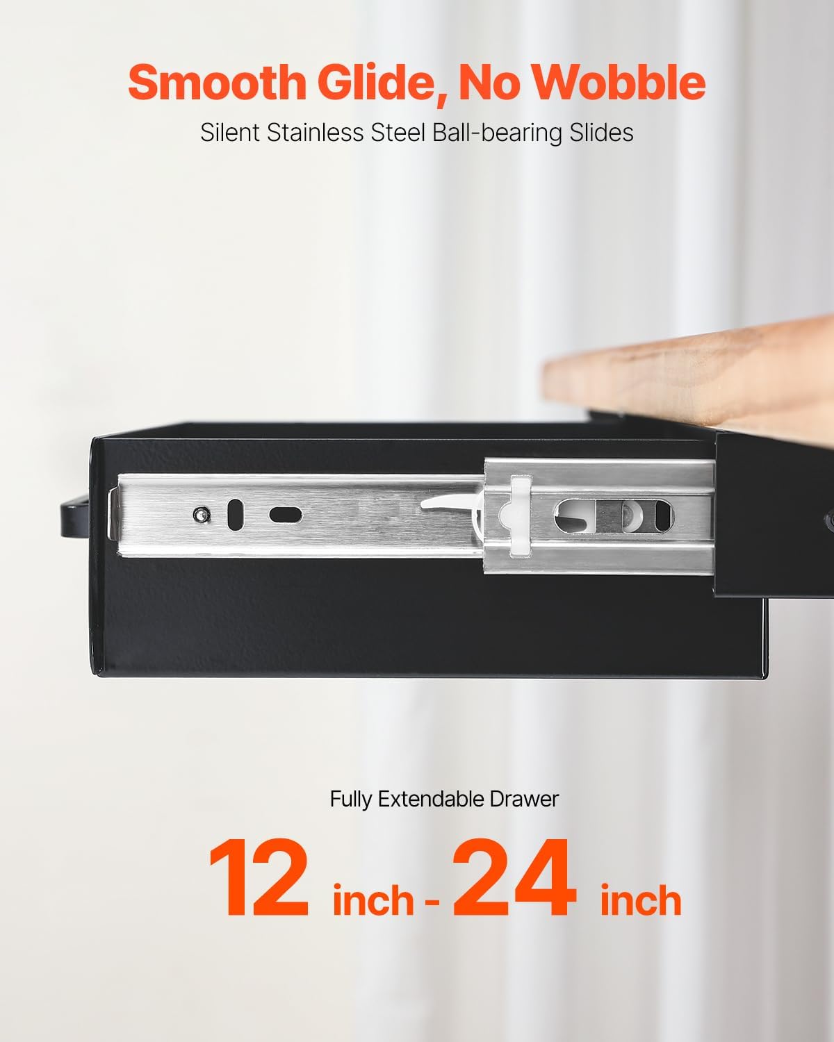 Under Desk Drawer Slide Out, 33inch Under Desk Mounted Pull-out Drawer Attachment, Hidden Under Counter Drawers for office Home Sit Stand Workstation, Black