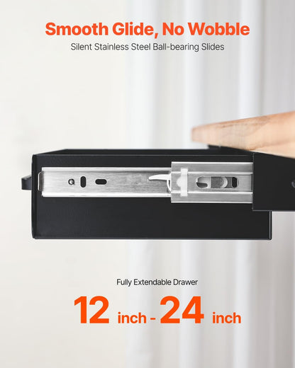 Under Desk Drawer Slide Out, 33inch Under Desk Mounted Pull-out Drawer Attachment, Hidden Under Counter Drawers for office Home Sit Stand Workstation, Black