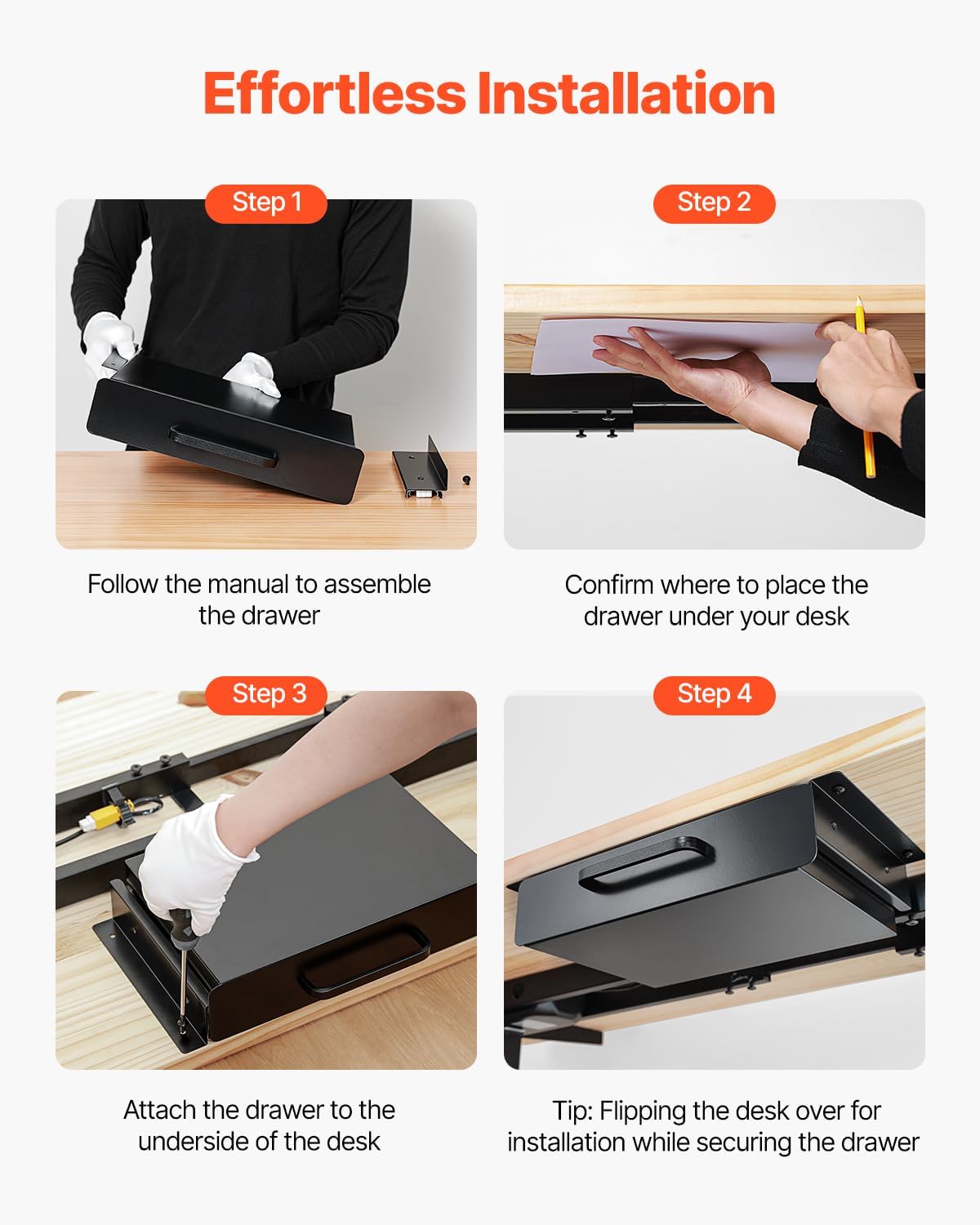 Under Desk Drawer Slide Out, 33inch Under Desk Mounted Pull-out Drawer Attachment, Hidden Under Counter Drawers for office Home Sit Stand Workstation, Black