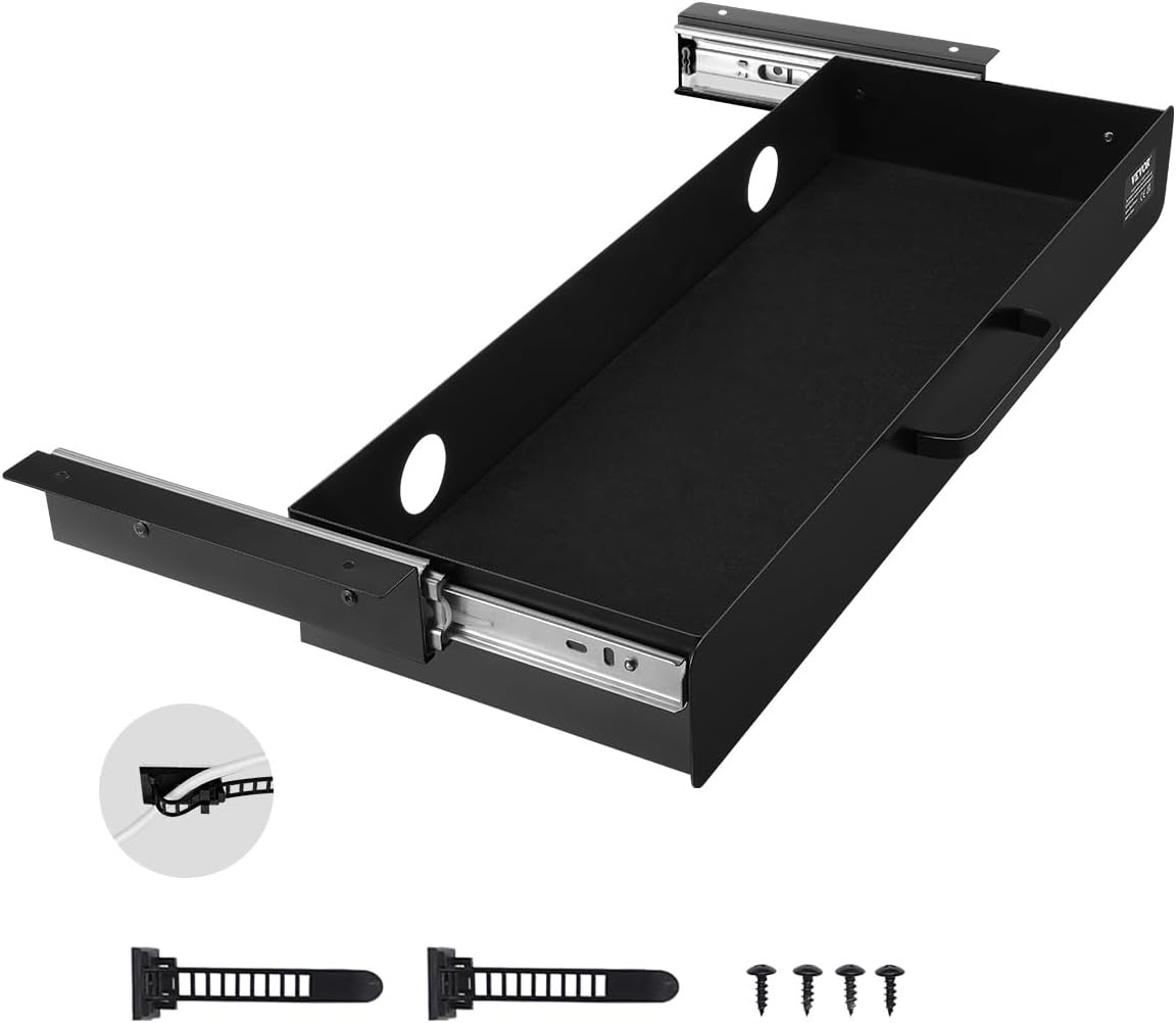 Under Desk Drawer Slide Out, 33inch Under Desk Mounted Pull-out Drawer Attachment, Hidden Under Counter Drawers for office Home Sit Stand Workstation, Black