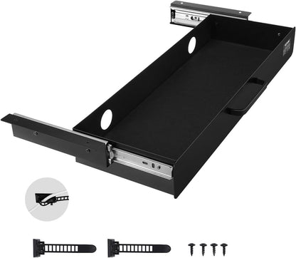 Under Desk Drawer Slide Out, 33inch Under Desk Mounted Pull-out Drawer Attachment, Hidden Under Counter Drawers for office Home Sit Stand Workstation, Black