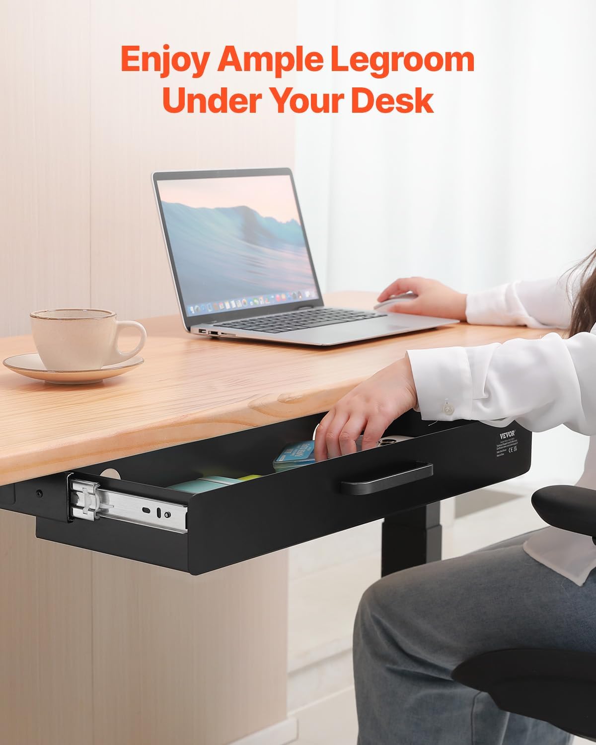 Under Desk Drawer Slide Out, 33inch Under Desk Mounted Pull-out Drawer Attachment, Hidden Under Counter Drawers for office Home Sit Stand Workstation, Black
