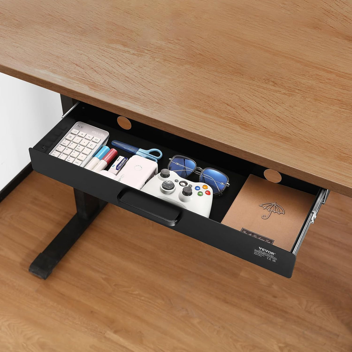 Under Desk Drawer Slide Out, 33inch Under Desk Mounted Pull-out Drawer Attachment, Hidden Under Counter Drawers for office Home Sit Stand Workstation, Black