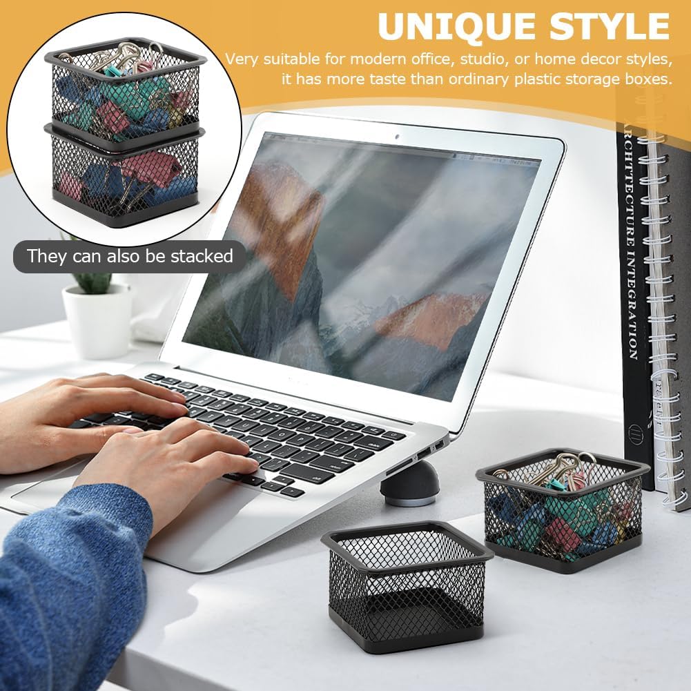 2 Pack Paper Clip Holder for Desk, Stackable Mesh Paperclip Organizer