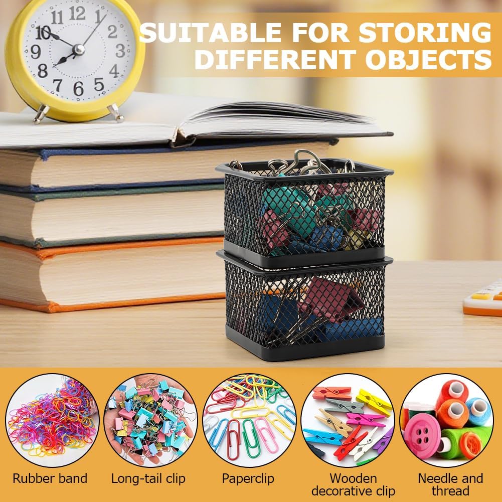 2 Pack Paper Clip Holder for Desk, Stackable Mesh Paperclip Organizer