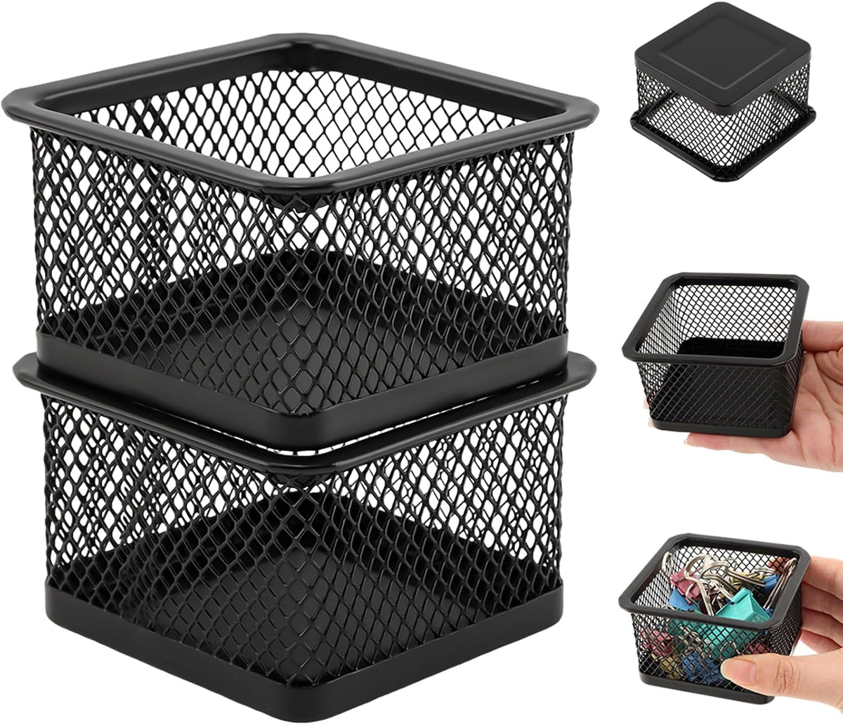 2 Pack Paper Clip Holder for Desk, Stackable Mesh Paperclip Organizer
