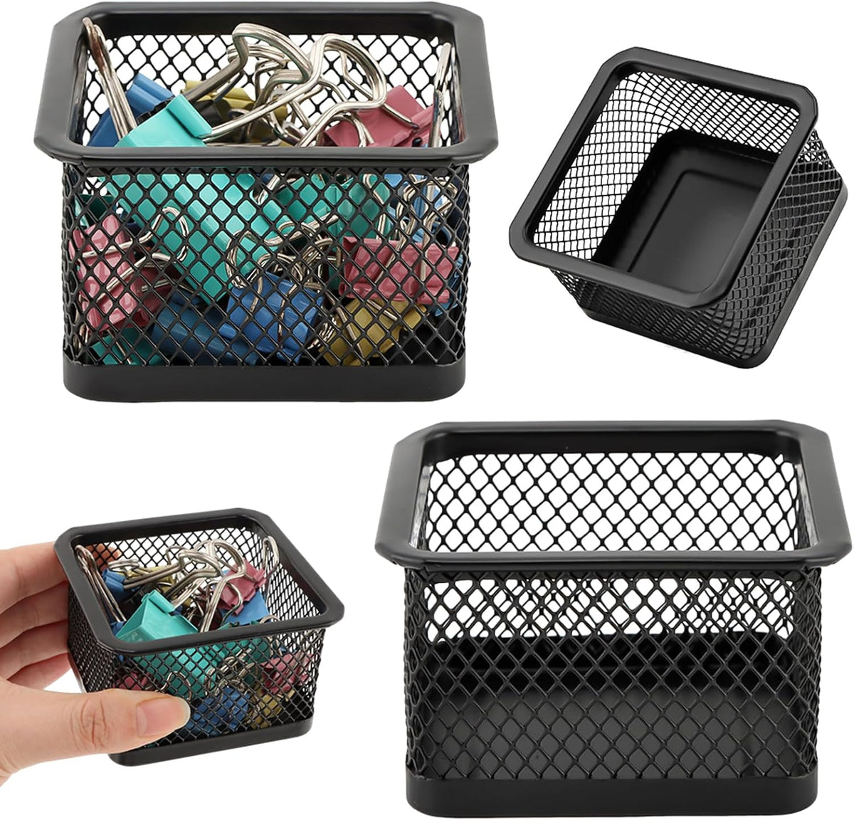 2 Pack Paper Clip Holder for Desk, Stackable Mesh Paperclip Organizer
