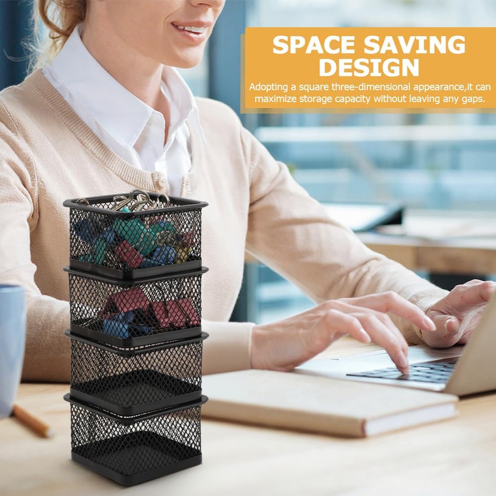 2 Pack Paper Clip Holder for Desk, Stackable Mesh Paperclip Organizer