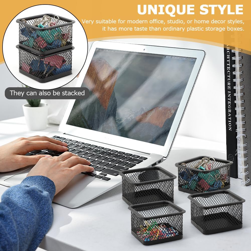 2 Pack Paper Clip Holder for Desk, Stackable Mesh Paperclip Organizer