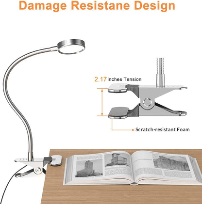 Clip on Light, Book Reading Lamp for Desk, Bed Headboard and Dorm