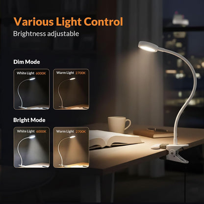 Clip on Light, Book Reading Lamp for Desk, Bed Headboard and Dorm