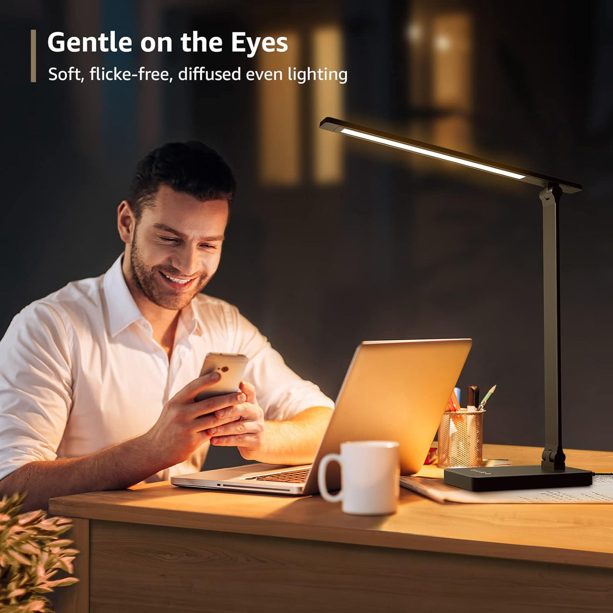 LED Desk Lamp 9.5W 800lm, Metal Desk Light for Home Office, White