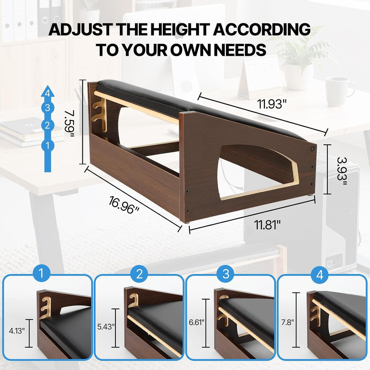 Ergonomic Foot Rest Under Desk,4 Adjustable Height Foot Stool
