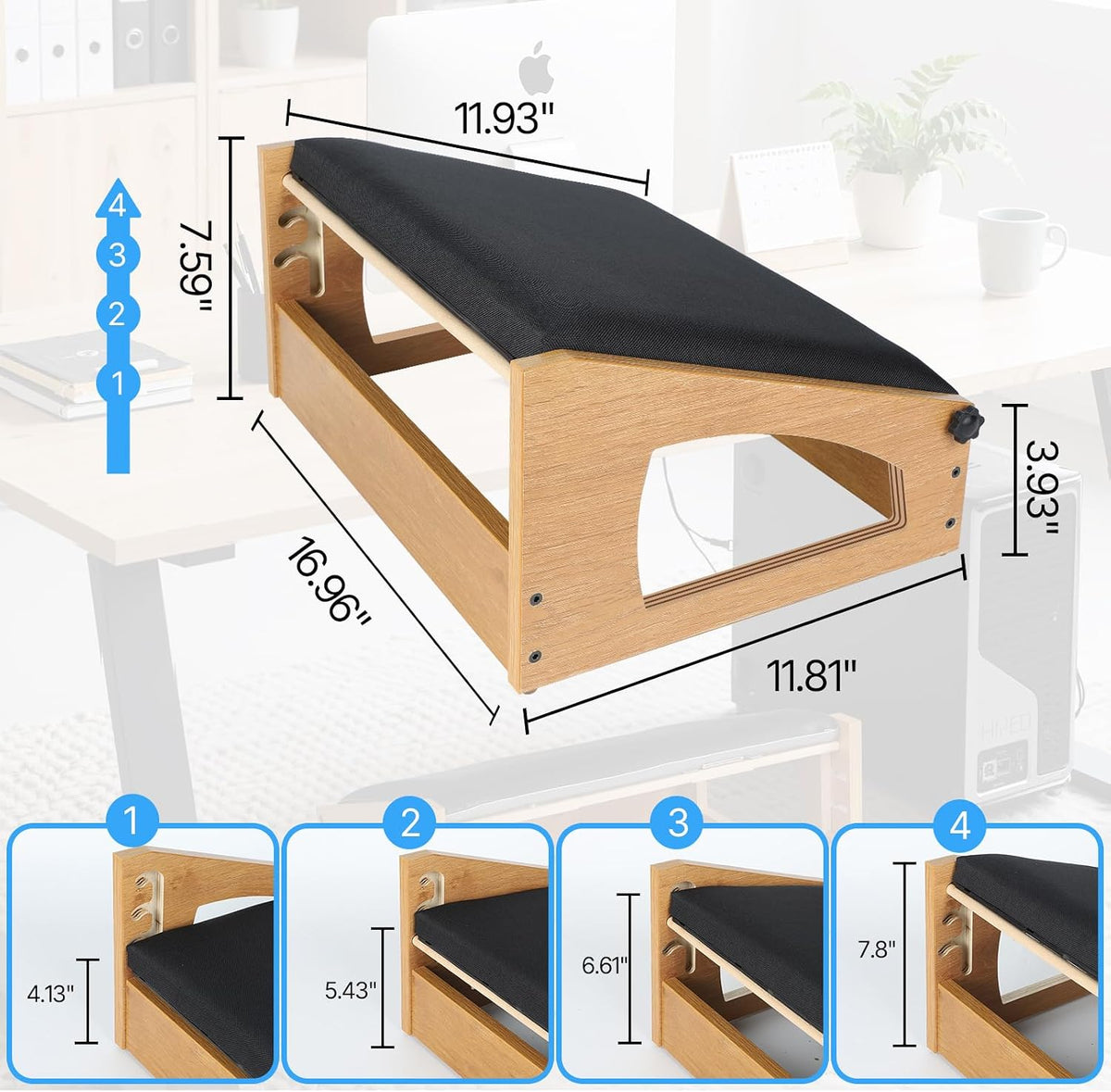 Ergonomic Foot Rest Under Desk,4 Adjustable Height Foot Stool
