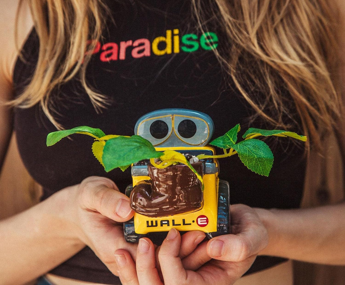 Disney Pixar WALL-E 4-Inch Ceramic Mini Planter with Artificial Succulent | Cute Small Flower Pot, Faux Indoor Plant for Desk Shelf