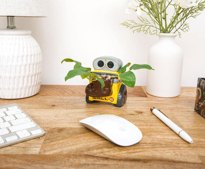 Disney Pixar WALL-E 4-Inch Ceramic Mini Planter with Artificial Succulent | Cute Small Flower Pot, Faux Indoor Plant for Desk Shelf