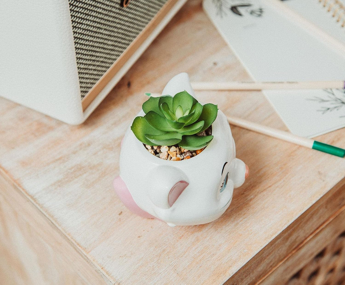 Disney Pixar WALL-E 4-Inch Ceramic Mini Planter with Artificial Succulent | Cute Small Flower Pot, Faux Indoor Plant for Desk Shelf