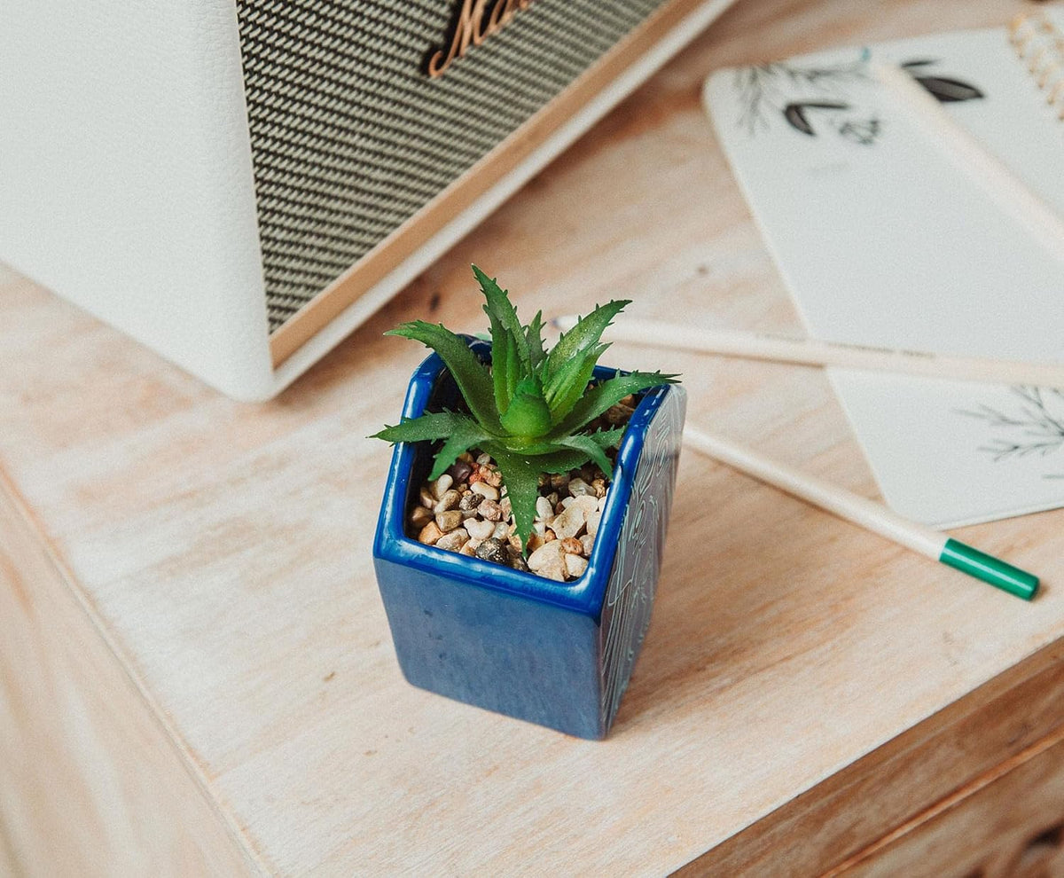 Disney Pixar WALL-E 4-Inch Ceramic Mini Planter with Artificial Succulent | Cute Small Flower Pot, Faux Indoor Plant for Desk Shelf