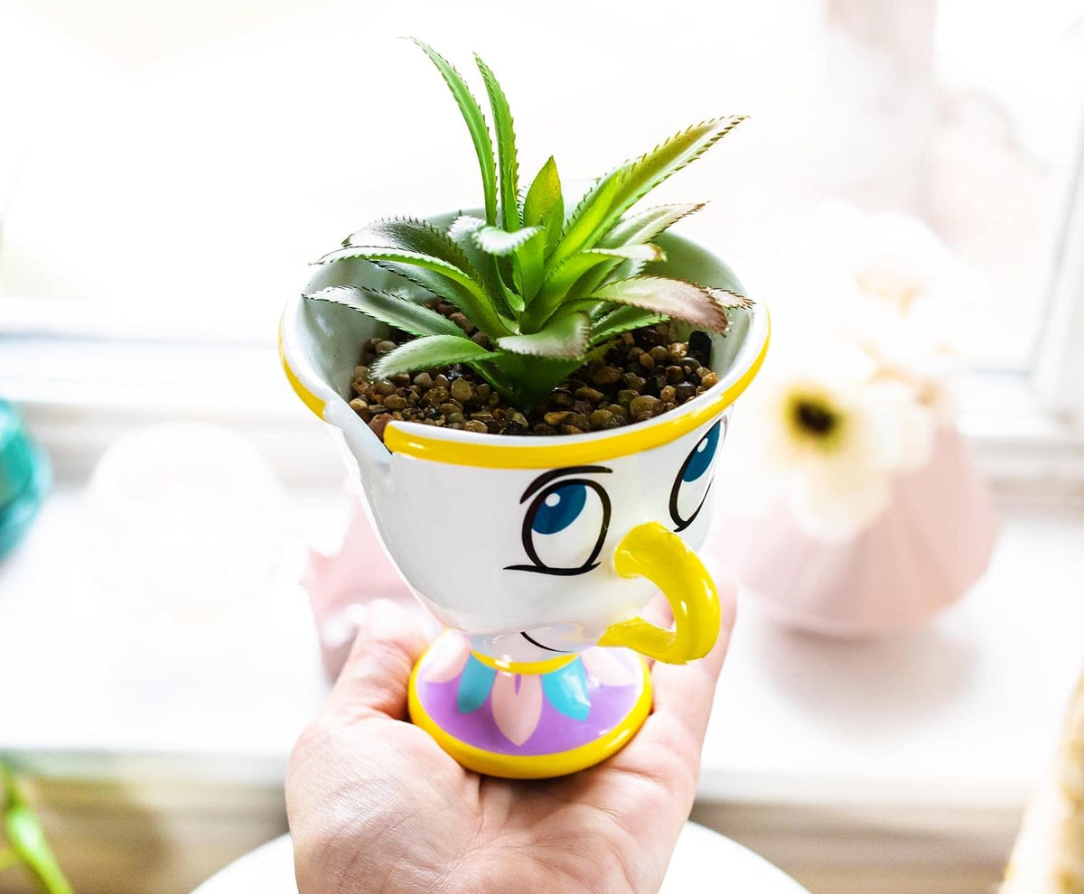 Disney Pixar WALL-E 4-Inch Ceramic Mini Planter with Artificial Succulent | Cute Small Flower Pot, Faux Indoor Plant for Desk Shelf