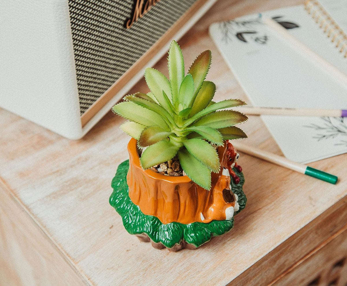 Disney Pixar WALL-E 4-Inch Ceramic Mini Planter with Artificial Succulent | Cute Small Flower Pot, Faux Indoor Plant for Desk Shelf