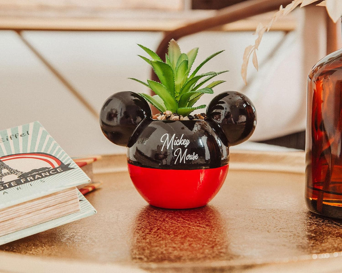 Disney Pixar WALL-E 4-Inch Ceramic Mini Planter with Artificial Succulent | Cute Small Flower Pot, Faux Indoor Plant for Desk Shelf