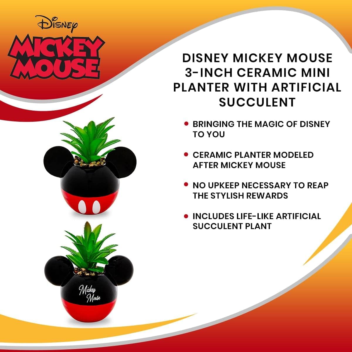 Disney Pixar WALL-E 4-Inch Ceramic Mini Planter with Artificial Succulent | Cute Small Flower Pot, Faux Indoor Plant for Desk Shelf