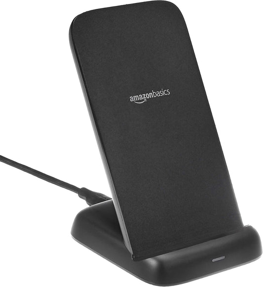 Wireless Phone Charger Stand, 10W Qi Certified with USB Cable, Compatible with iPhone 16/15/14/13/12/11/X, Samsung & More, with USB Cable, Black (No AC Adapter)